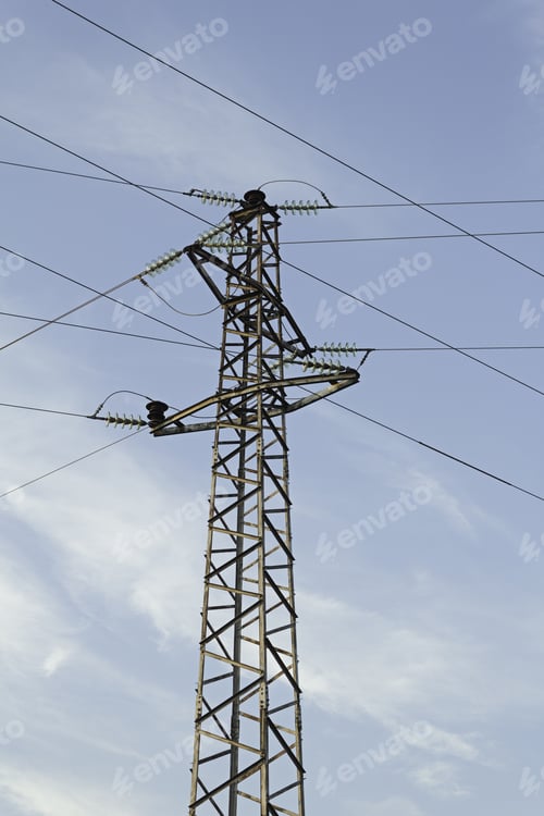 Preview: Electrical Tower With Cables And Sky With Clouds, Electricity
