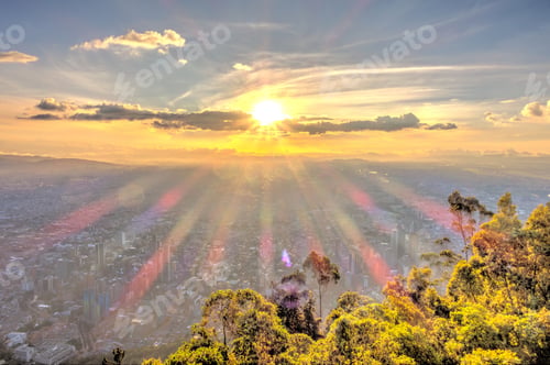 Preview: Bogota, Colombia, Cityscape At Sunset From Monserrate