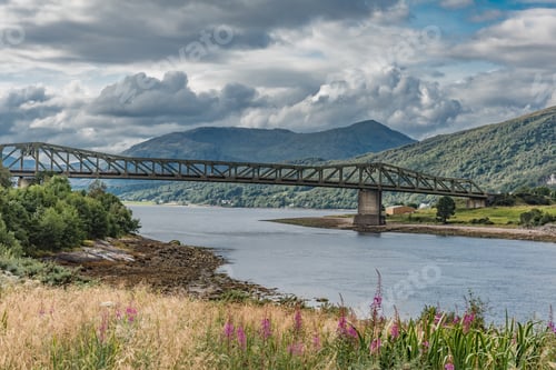 Preview: Panorama With Suspension Bridge In The Ocean On The Roads Of Scotland In England