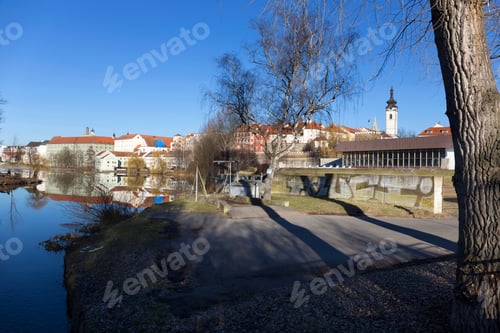 Preview: Sunny Winter Royal Medieval Town Pisek With The Castle Above The River Otava, Czech Republic