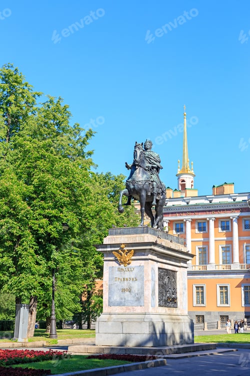 Preview: Saint-Petersburg, Russia. Monument To Peter The Great On Peter The Great Square. Text Translated