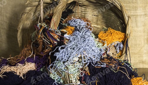 Preview: Basket With Threads And Sewing Wool, Haberdashery And Sewing