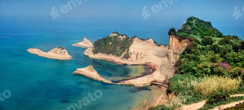 Preview: Panoramic View Of Cape Drastis Thematic Park. Impressive Morning Seascape Of Ionian Sea. Beautiful