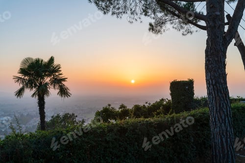 Preview: Sunset From The Cormons Hill. Among Fog, Vineyards And Fiery Colors. Italy