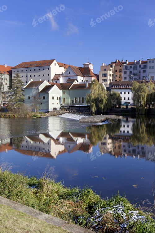 Preview: Colorful Winter Royal Medieval Town Pisek Above The River Otava, Czech Republic