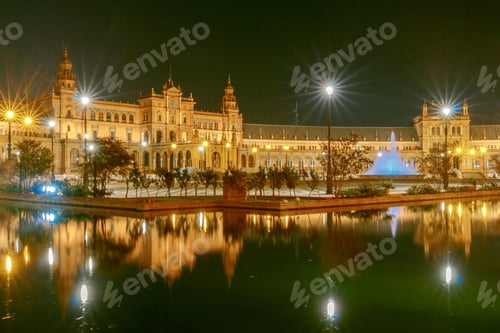 Preview: Spanish Square In Sevilla At Night. Spain. Andalusia