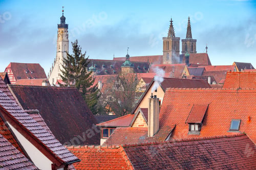 Preview: View Of The Stone Towers And Medieval Buildings In The Historic City. Rothenburg Ob Der Tauber