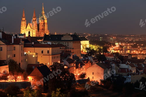 Preview: Night Prague With Gothic Castle, Czech Republic