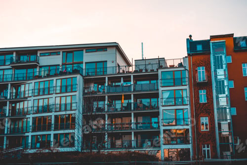 Preview: Apartment Complex With Blue And Red Facades