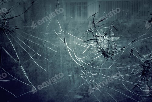 Preview: Broken Glass Window In Abandoned House, Disaster And Vandalism