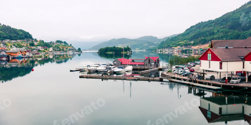 Preview: Misty Summer View Of Norheimsund Village, Located On The Northern Side Of The Hardangerfjord