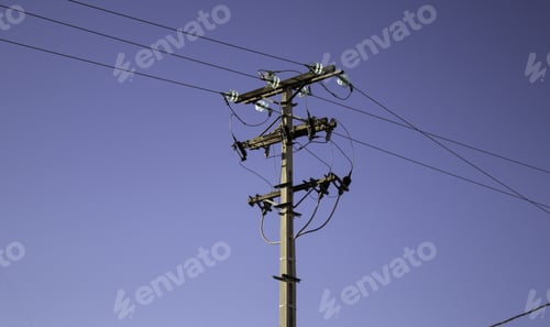 Preview: Electric Tower With Cloudy Sky, Technology And Infrastructure
