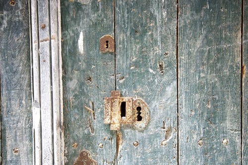 Preview: Metal Lock On Wooden Door, Security And Protection