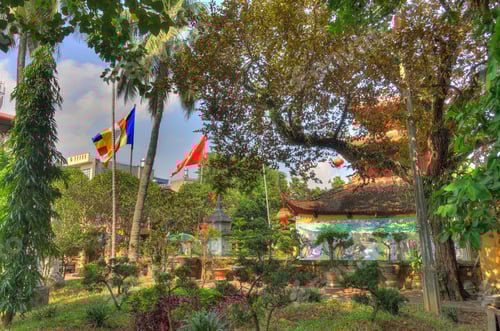 Preview: Flags and Temple in Urban Garden Setting