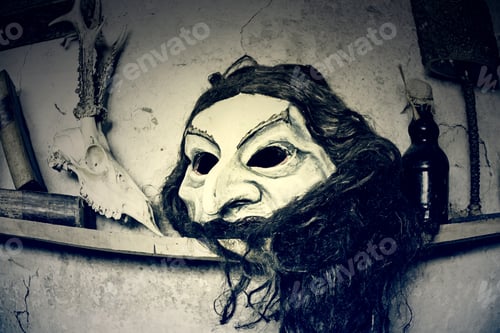 Preview: Scary Mask On Old House, Gothic Decoration
