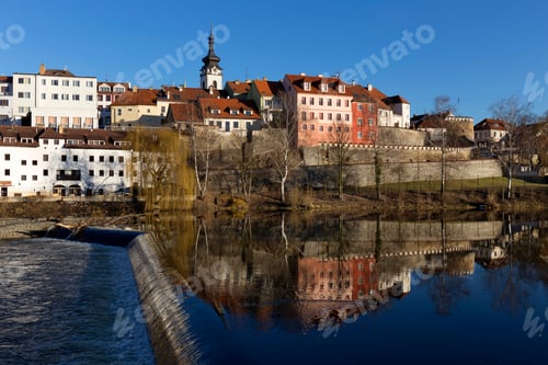 Preview: Sunny Winter Royal Medieval Town Pisek With The Castle Above The River Otava, Czech Republic
