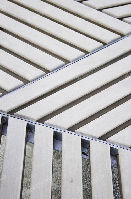 Preview: Wood Bench Symmetrical About Metal, Construction And Architecture