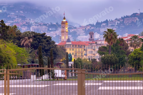 Preview: The Famous Massena Square And Promenade In The Night Lights At Dawn. Nice. France. Cote D'Azur.