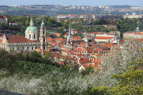 Preview: Spring Prague St. Nicholas' Cathedral With Flowering Trees, Czech Republic
