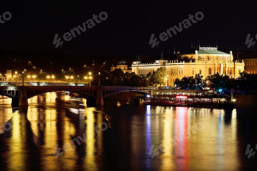 Preview: The Night View On The Prague House Of Artists Above The River Vltava, Czech Republic