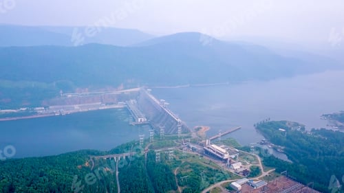 Preview: Krasnoyarsk Hydroelectric Power Station On The Yenisei River. Russia, From Dron