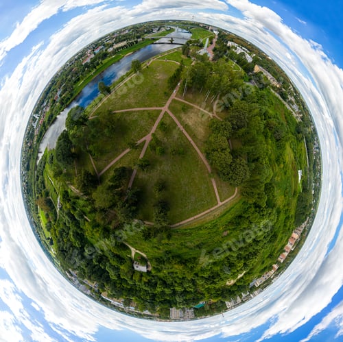 Preview: Rzhev, Russia. Panorama 360 Of The City Center. Aerial View Of The Volga And The Embankment. 360