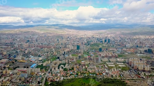 Preview: Mongolia, Ulaanbaatar Panorama Of The City From A Bird S-Eye View In Cloudy Weather, From Drone