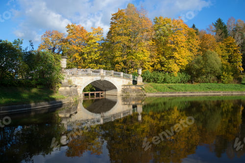 Preview: Ancient Viskontiyev Bridge In Autumn Landscape. Pavlovsk Palace Park. Saint-Petersburg, Russia