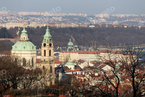 Preview: Sunny Frosty Winter Prague City With Its Cathedrals, Historical Buildings And Towers, Czech Republic