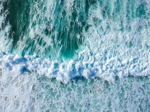 Preview: Drone View Of Beautiful Turquiose Sea Waves Breaking On Sandy Coastline. Aerial Shot Of Golden