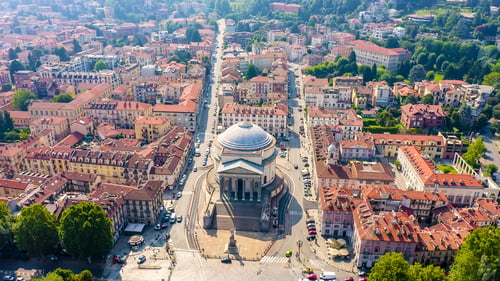 Preview: Turin, Italy. Flight Over The City. Catholic Parish Church Gran Madre Di Dio, Aerial View