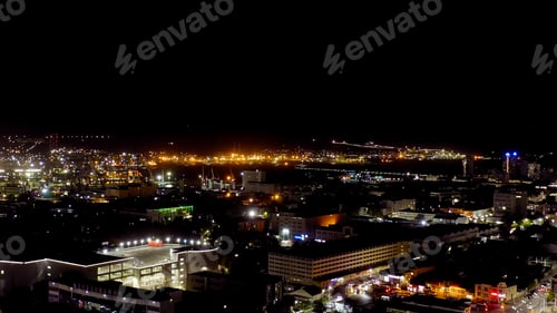 Preview: Novorossiysk, Russia. Port Of Novorossiysk At Night. Night City Lights. Tsemesskaya Bay In The