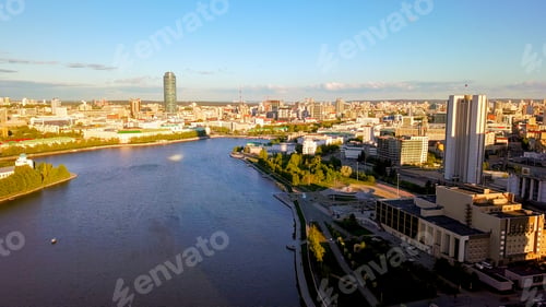 Preview: Embankment Of The Central Pond. The Historic Center Of The City Of Yekaterinburg. Russia, From Dron