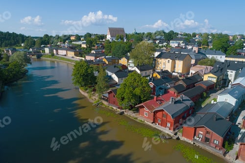 Preview: Sunny July Day On The Porvoonjoki River (Aerial Survey). Old Porvoo, Finland