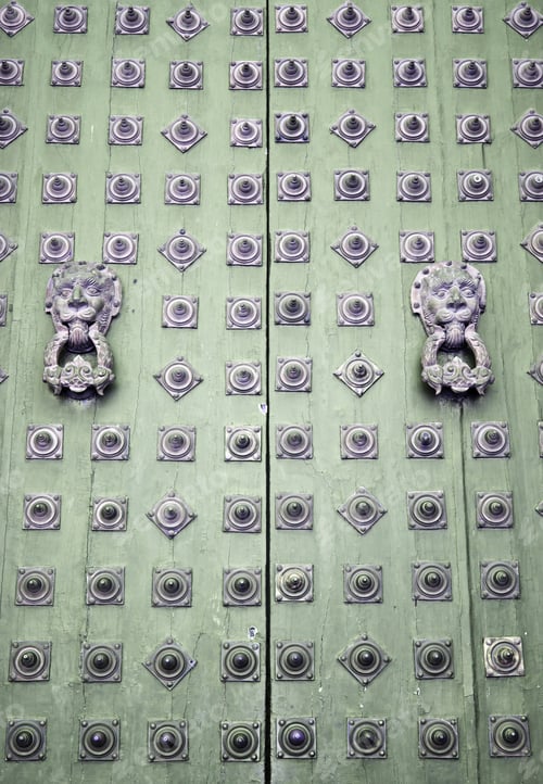 Preview: Door Handle Of Steel And Iron, And Gothic Architectural Structure