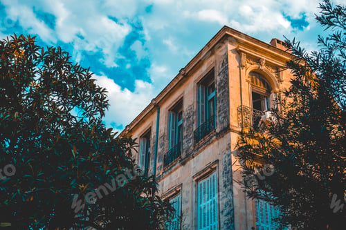 Preview: Luxury And Old Apartment Building From The Corner View With Mediterranean Trees