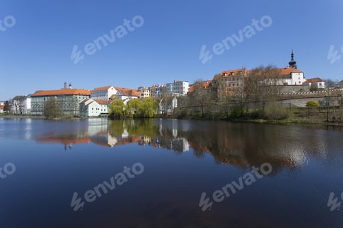 Preview: Colorful Spring Medieval Town Pisek Above The River Otava, Czech Republic