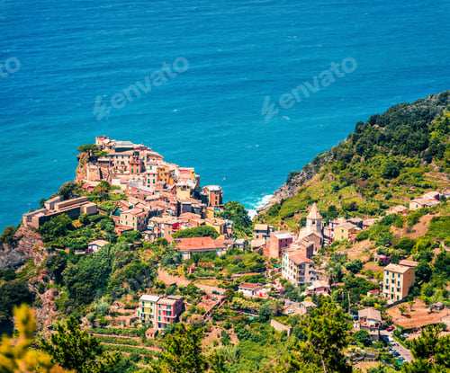 Preview: Third Village Of The Cique Terre Sequence Of Hill Cities - Corniglia. Sunny Spring Morning In