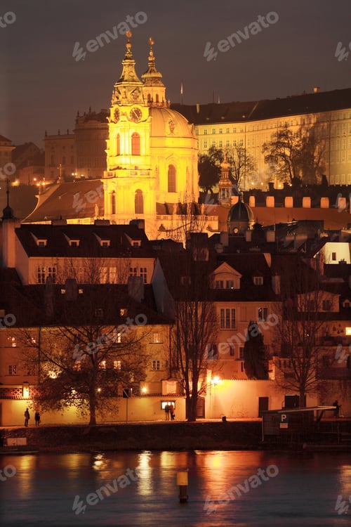 Preview: The Night View On Prague Colorful St. Nicholas' Cathedral, Czech Republic