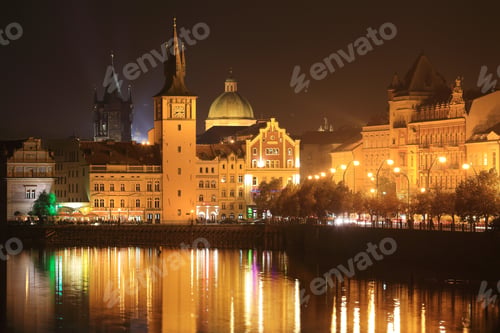 Preview: The Night View On Bright Prague Old Town Above The River Vltava, Czech Republic