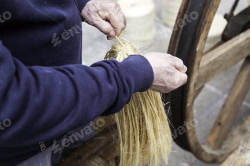 Preview: Spinner Working On Wooden Wheel, Workers And Profession