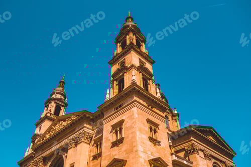 Preview: St. Stephen'S Basilica From The Low Angle View With Small Towers And Darken Sky