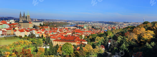 Preview: Panoramic View On The Autumn Prague City With Castle, St. Nicholas' Cathedral, Czech Republic