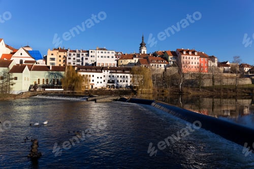 Preview: Sunny Winter Royal Medieval Town Pisek With The Castle Above The River Otava, Czech Republic