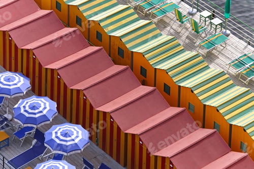 Preview: Aerial View Of Colorful Beach Cabin Boxes