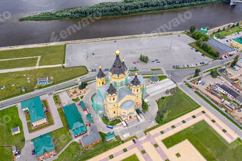 Preview: Nizhny Novgorod, Russia. Cathedral Of Alexander Nevsky Under Restoration. Aerial View