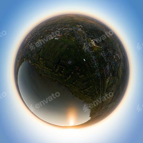 Preview: Pereslavl-Zalessky, Russian. Lake Pleshcheyevo At Sunset Time. Aerial View. 360 Degree Aerial