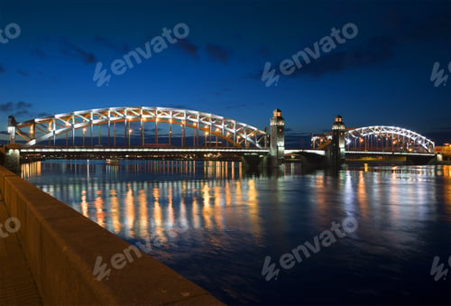 Preview: View Bolsheokhtinsky Bridge Summer Night. St. Petersburg