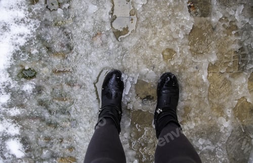 Preview: Footprints And Footprints In Snowy Terrain, December And Christmas