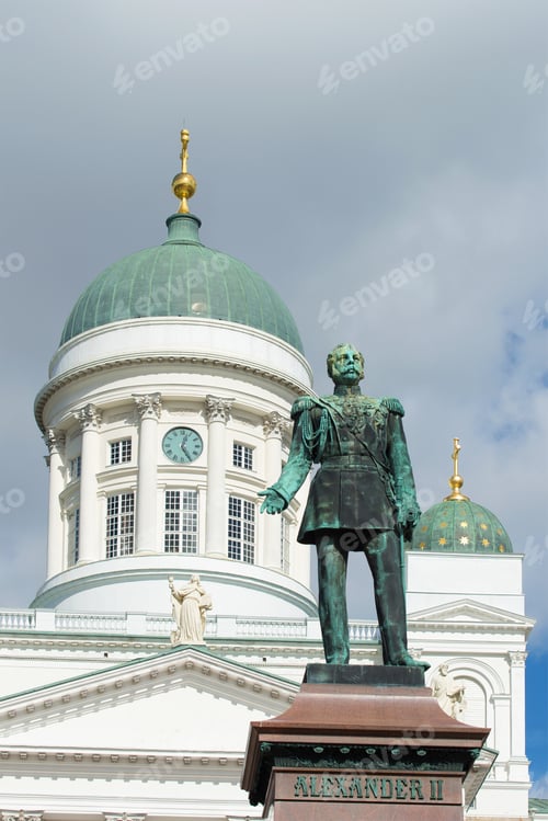 Preview: Sculpture Of The Russian Emperor Alexander Ii (1894) On Background Of The Dome Of St. Nicholas